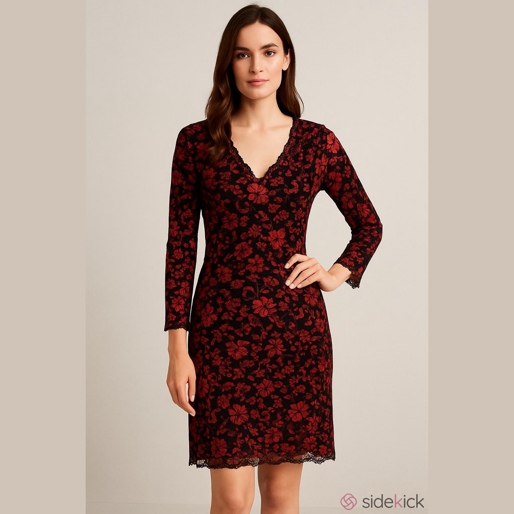 Sidekick Red Floral Lace V-Neck Dress